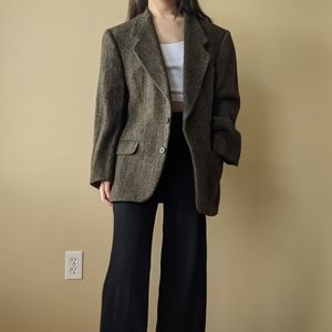 Vintage 90s brown grey wool twill blazer